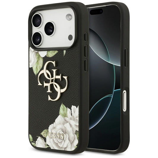 Ovitek za Apple iPhone 17 Pro, Guess, 4G Grained Roses Big Logo, črn