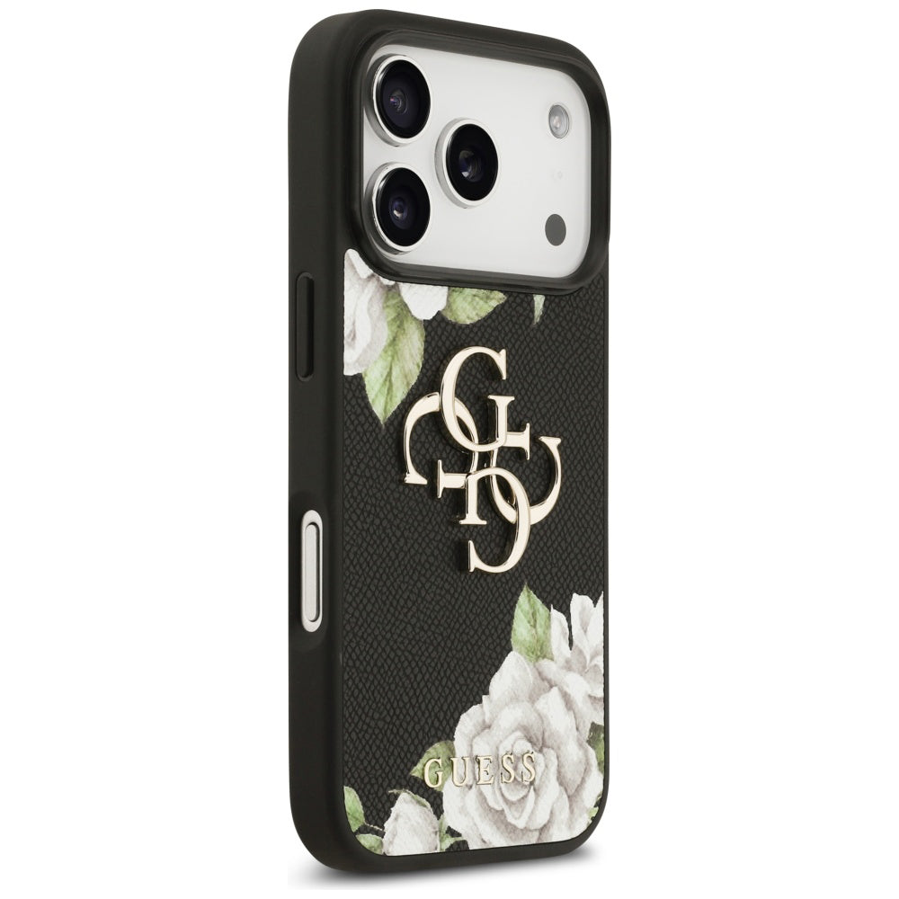 Ovitek za Apple iPhone 17 Pro, Guess, 4G Grained Roses Big Logo, črn