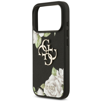 Ovitek za Apple iPhone 17 Pro, Guess, 4G Grained Roses Big Logo, črn