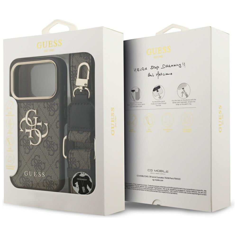 Ovitek za Apple iPhone 17 Pro, Guess, Big 4G Classic Logo with Big Strap, rjava