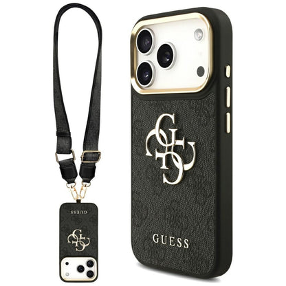 Ovitek za Apple iPhone 17 Pro, Guess, Big 4G Classic Logo with Big Strap, črn