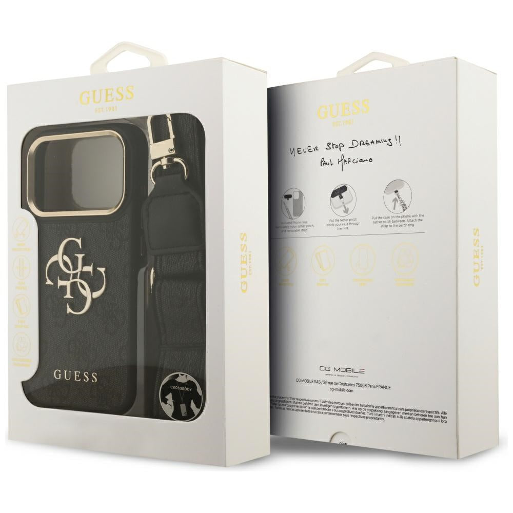 Ovitek za Apple iPhone 17 Pro, Guess, Big 4G Classic Logo with Big Strap, črn