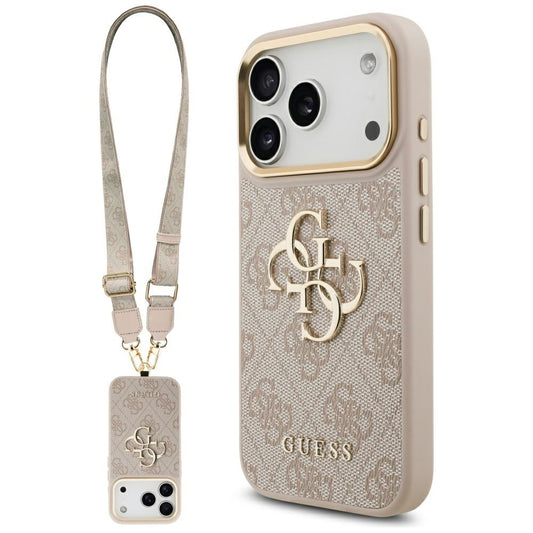Ovitek za Apple iPhone 17 Pro, Guess, Big 4G Classic Logo with Big Strap, Roza