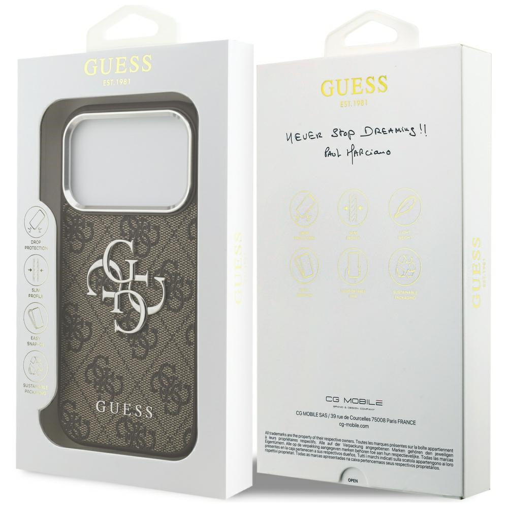 Ovitek za Apple iPhone 17 Pro, Guess, Big 4G Logo Classic, Srebrno rjava