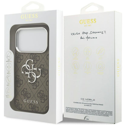 Ovitek za Apple iPhone 17 Pro, Guess, Big 4G Logo Classic, Srebrno rjava