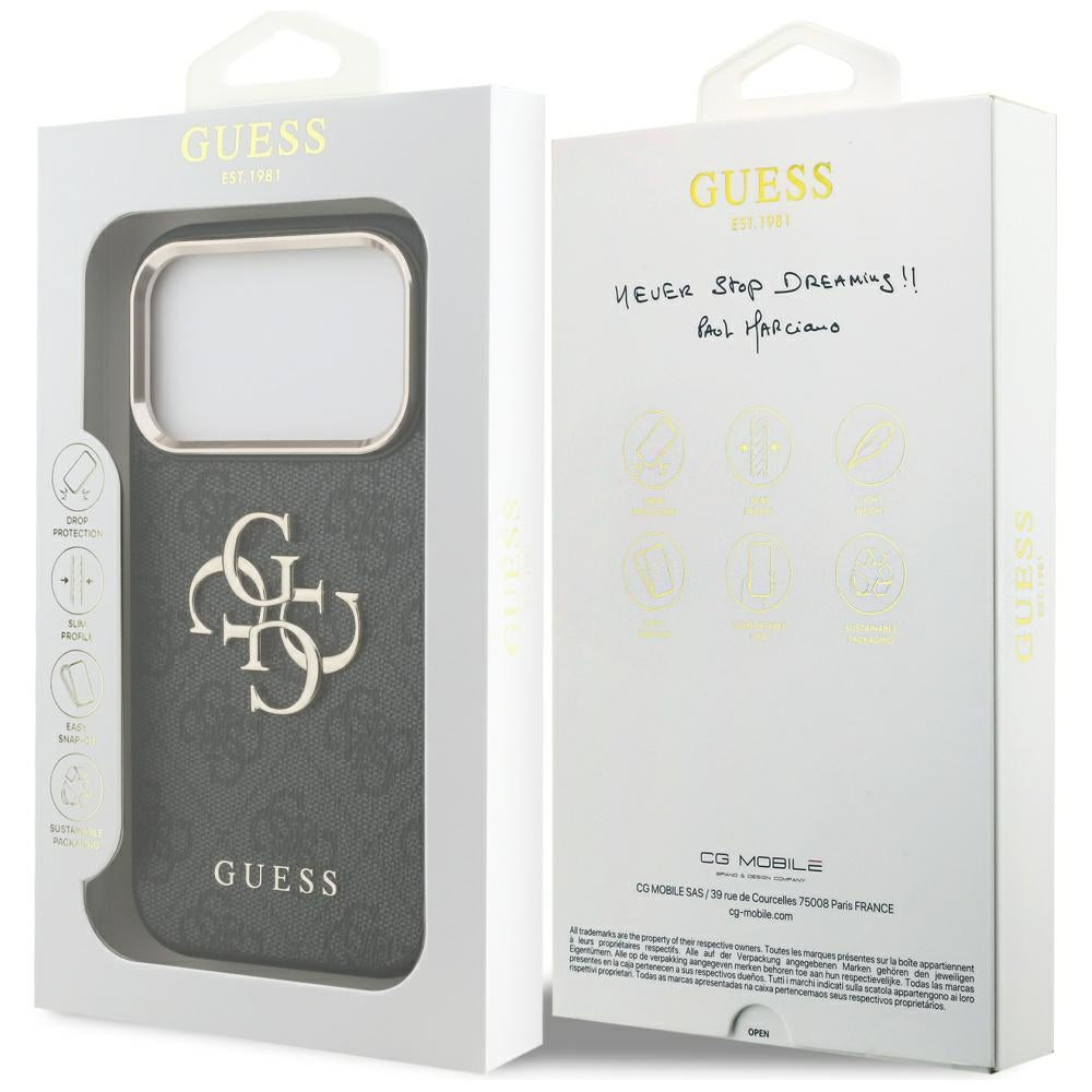Ovitek za Apple iPhone 17 Pro, Guess, Big 4G Logo Classic, Črno Zlat