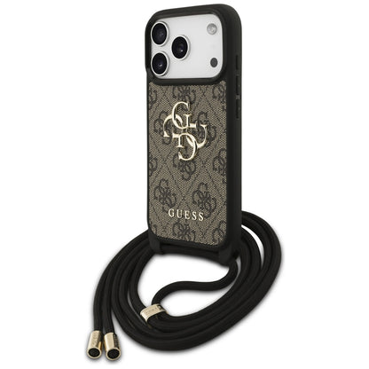 Ovitek za Apple iPhone 17 Pro, Guess, Crossbody Cord 4G Big Log, rjava