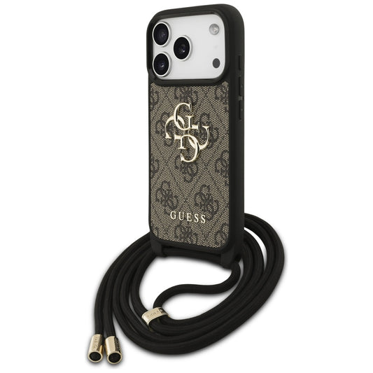 Ovitek za Apple iPhone 17 Pro, Guess, Crossbody Cord 4G Big Log, rjava