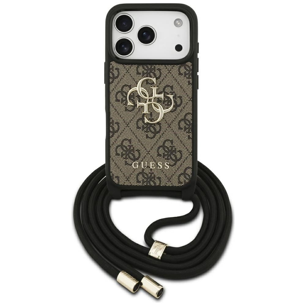 Ovitek za Apple iPhone 17 Pro, Guess, Crossbody Cord 4G Big Log, rjava