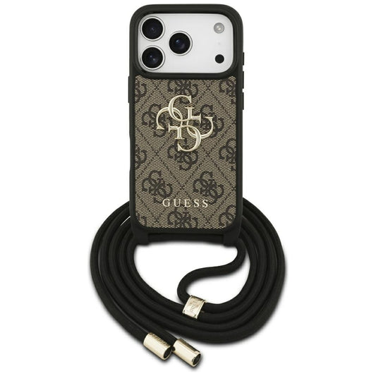 Ovitek za Apple iPhone 17 Pro, Guess, Crossbody Cord 4G Big Log, rjava