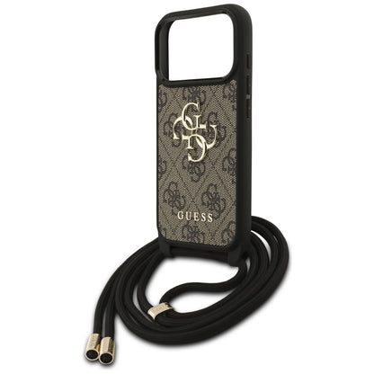 Ovitek za Apple iPhone 17 Pro, Guess, Crossbody Cord 4G Big Log, rjava
