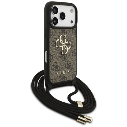 Ovitek za Apple iPhone 17 Pro, Guess, Crossbody Cord 4G Big Log, rjava