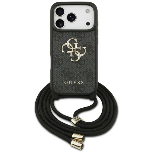 Ovitek za Apple iPhone 17 Pro, Guess, Crossbody Cord 4G Big Log, črn.