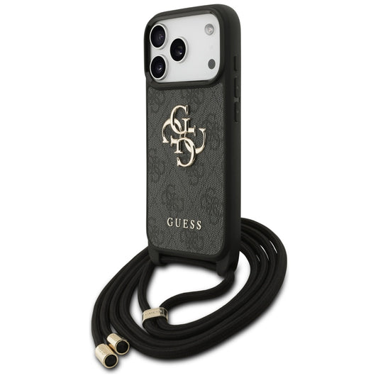 Ovitek za Apple iPhone 17 Pro, Guess, Crossbody Cord 4G Big Log, črn.