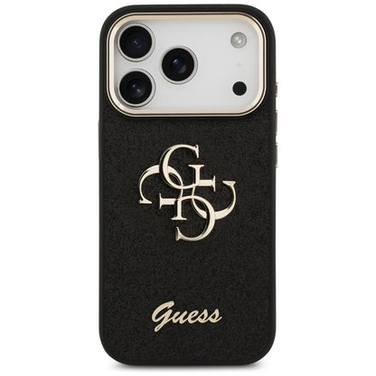 Ovitek za Apple iPhone 17 Pro, Guess, Fixed Glitter Big 4G Metal Frame, črn
