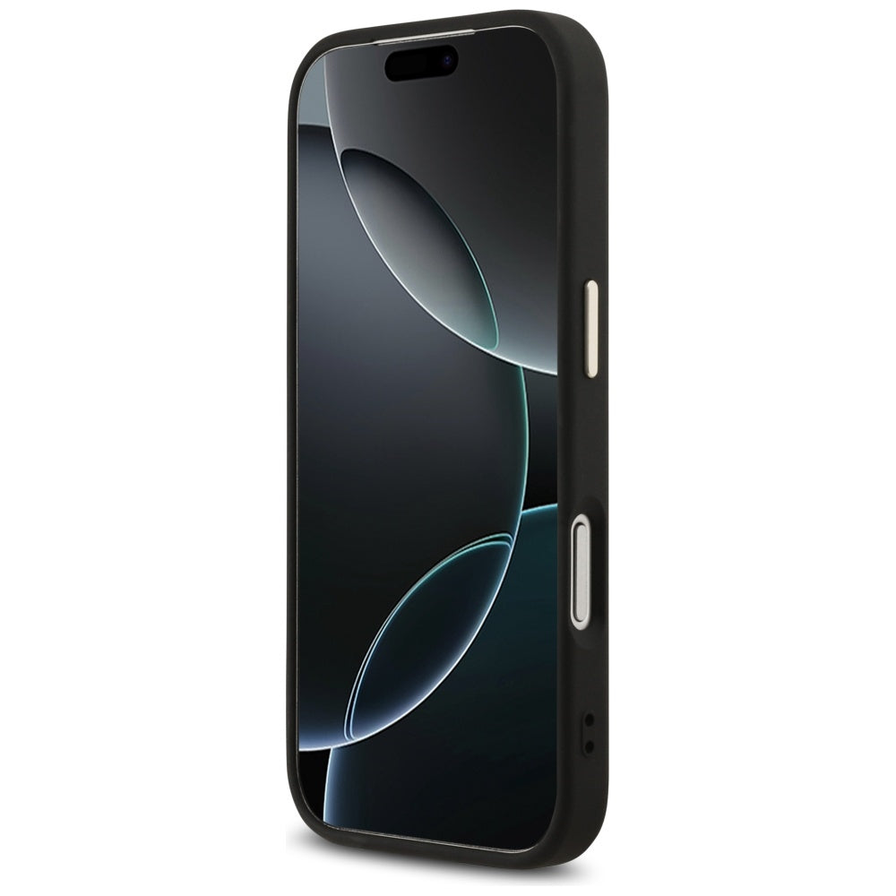 Ovitek za Apple iPhone 17 Pro, Guess, Fixed Glitter Big 4G Metal Frame, črn