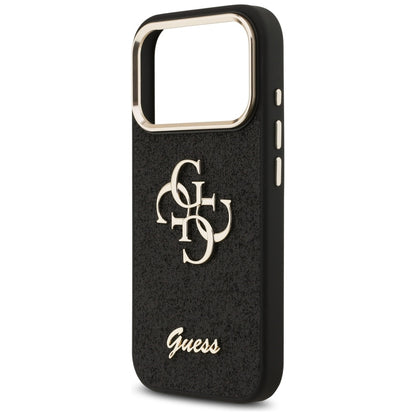 Ovitek za Apple iPhone 17 Pro, Guess, Fixed Glitter Big 4G Metal Frame, črn