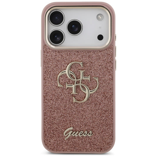 Ovitek za Apple iPhone 17 Pro, Guess, Fixed Glitter Big 4G Metal Frame, Roza