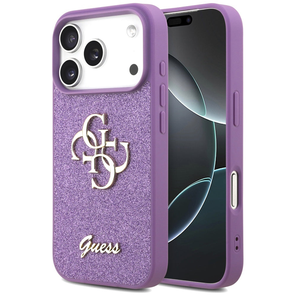 Ovitek za Apple iPhone 17 Pro, Guess, Fixed Glitter Big 4G, Vijolična