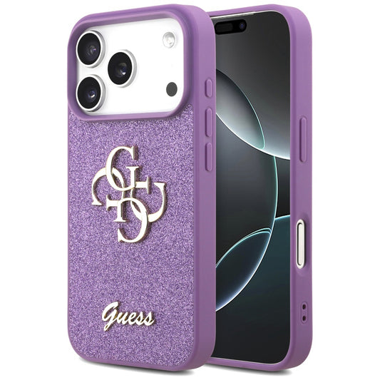 Ovitek za Apple iPhone 17 Pro, Guess, Fixed Glitter Big 4G, Vijolična