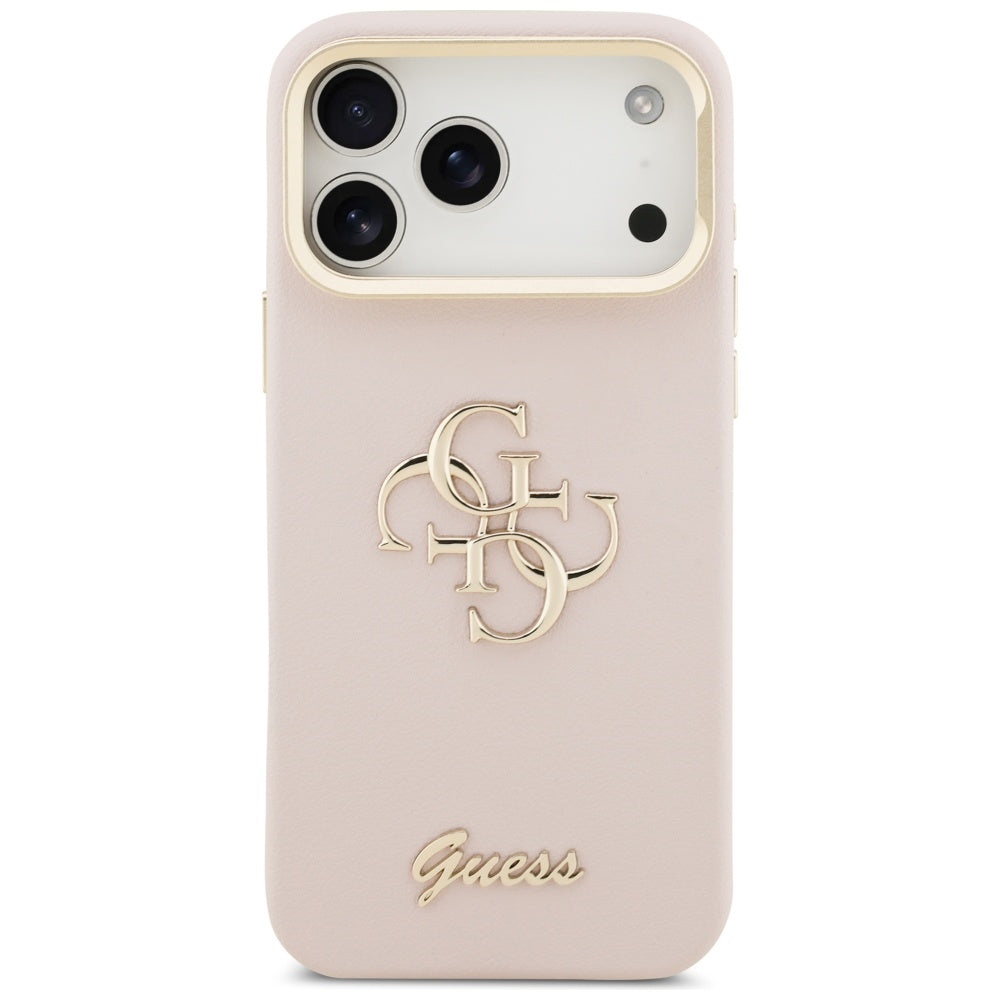Ovitek za Apple iPhone 17 Pro, Guess, Grained Big 4G Stand Camera, Roza