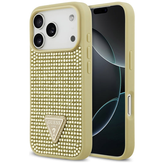 Ovitek za Apple iPhone 17 Pro, Guess, Rhinestone Triangle Logo, Zlat
