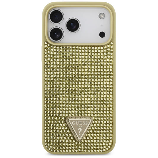 Ovitek za Apple iPhone 17 Pro, Guess, Rhinestone Triangle Logo, Zlat