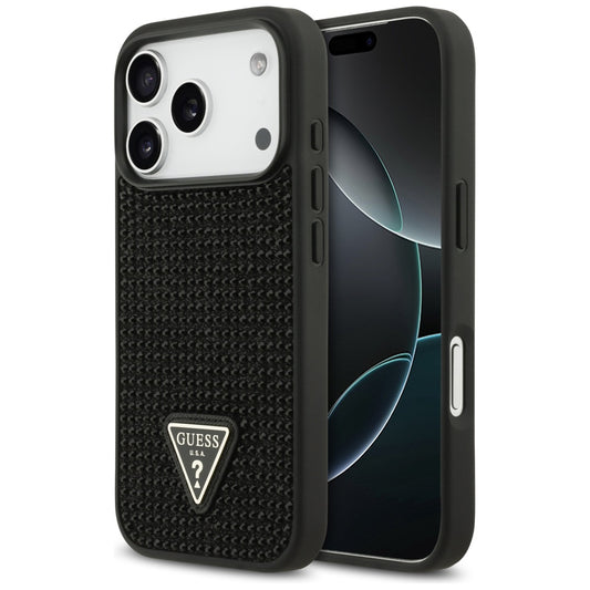 Ovitek za Apple iPhone 17 Pro, Guess, Rhinestone Triangle Logo, črn
