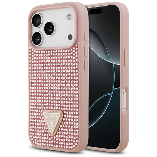 Ovitek za Apple iPhone 17 Pro, Guess, Rhinestone Triangle Logo, Roza