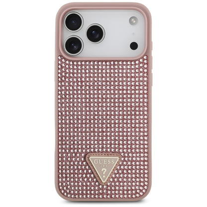 Ovitek za Apple iPhone 17 Pro, Guess, Rhinestone Triangle Logo, Roza