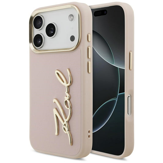 Ovitek za Apple iPhone 17 Pro, Karl Lagerfeld, Script Logo, Roza