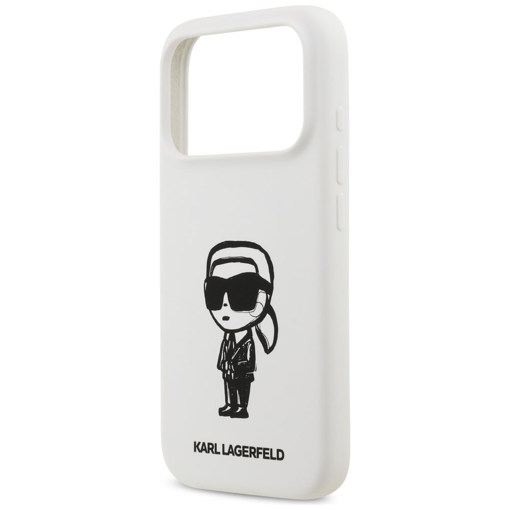 Ovitek za Apple iPhone 17 Pro, Karl Lagerfeld, Sketch and Logo Karl, Bela