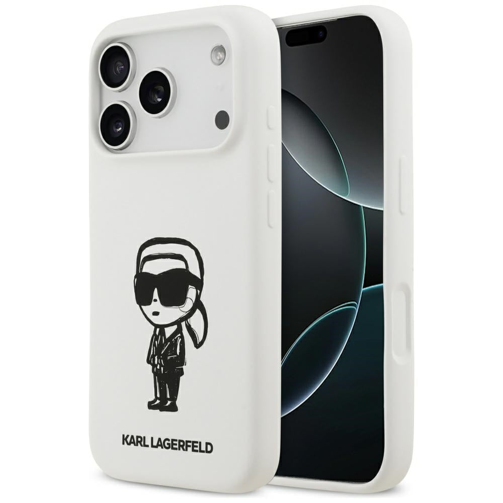 Ovitek za Apple iPhone 17 Pro, Karl Lagerfeld, Sketch and Logo Karl, Bela