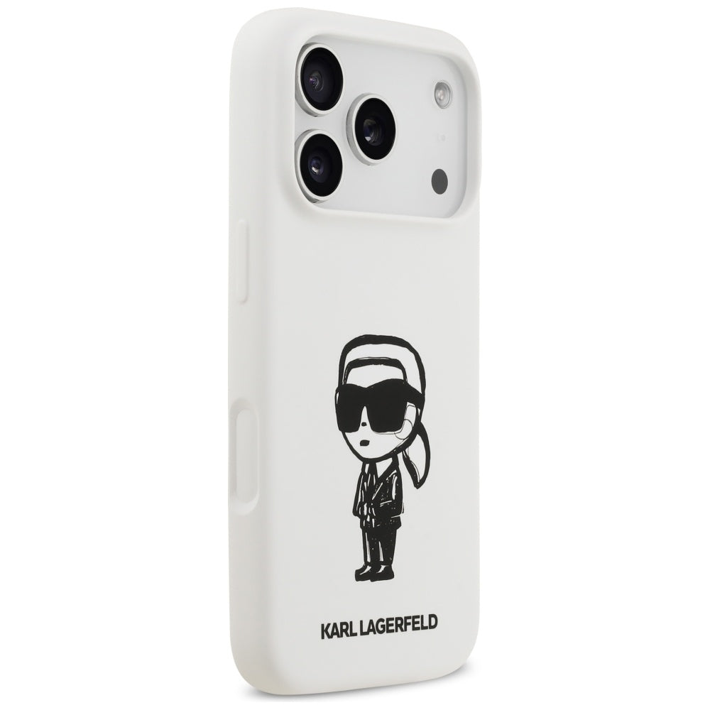 Ovitek za Apple iPhone 17 Pro, Karl Lagerfeld, Sketch and Logo Karl, Bela