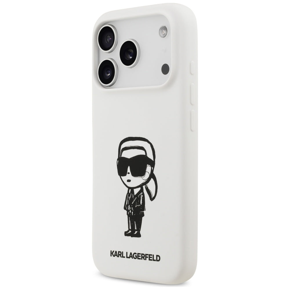 Ovitek za Apple iPhone 17 Pro, Karl Lagerfeld, Sketch and Logo Karl, Bela