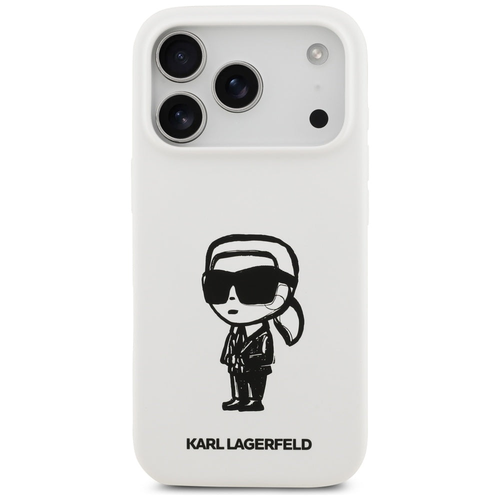 Ovitek za Apple iPhone 17 Pro, Karl Lagerfeld, Sketch and Logo Karl, Bela