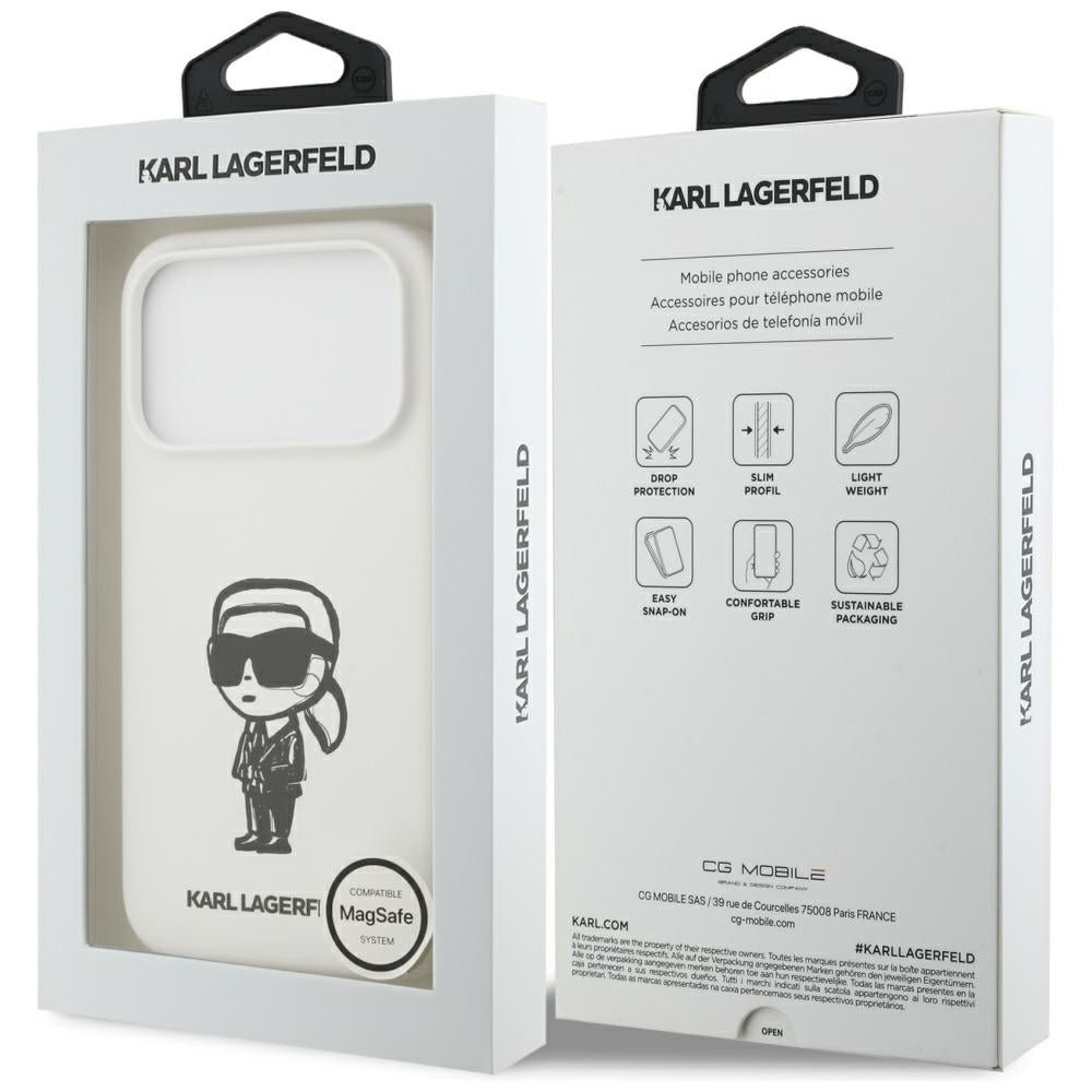 Ovitek za Apple iPhone 17 Pro, Karl Lagerfeld, Sketch and Logo Karl, Bela
