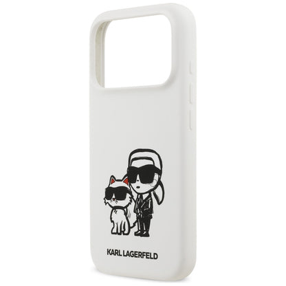 Ovitek za Apple iPhone 17 Pro, Karl Lagerfeld, Sketch and Logo Karl & Choupette, Bela