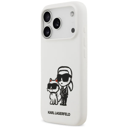 Ovitek za Apple iPhone 17 Pro, Karl Lagerfeld, Sketch and Logo Karl & Choupette, Bela