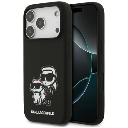 Ovitek za Apple iPhone 17 Pro, Karl Lagerfeld, Sketch and Logo Karl & Choupette, črn