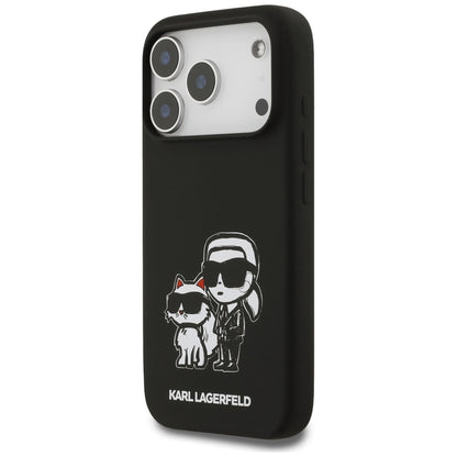 Ovitek za Apple iPhone 17 Pro, Karl Lagerfeld, Sketch and Logo Karl & Choupette, črn