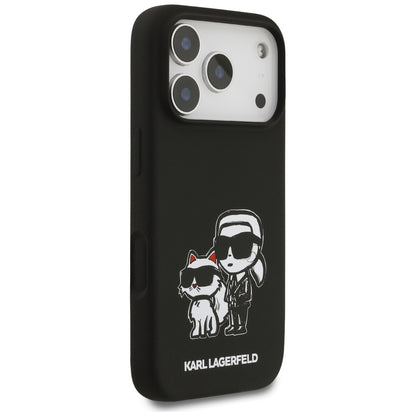 Ovitek za Apple iPhone 17 Pro, Karl Lagerfeld, Sketch and Logo Karl & Choupette, črn