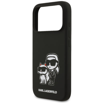 Ovitek za Apple iPhone 17 Pro, Karl Lagerfeld, Sketch and Logo Karl & Choupette, črn