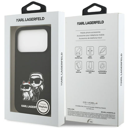Ovitek za Apple iPhone 17 Pro, Karl Lagerfeld, Sketch and Logo Karl & Choupette, črn