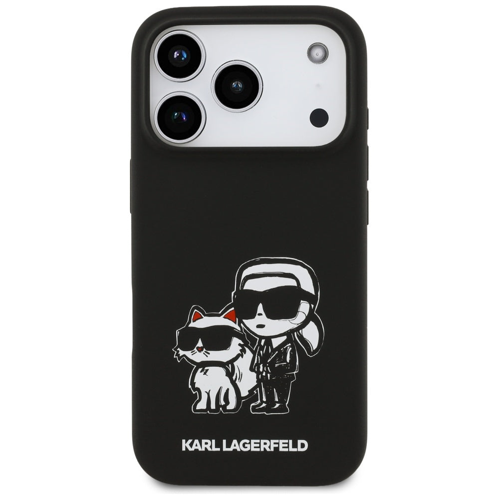 Ovitek za Apple iPhone 17 Pro, Karl Lagerfeld, Sketch and Logo Karl & Choupette, črn