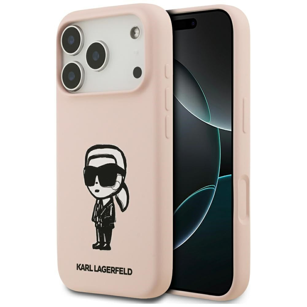 Ovitek za Apple iPhone 17 Pro, Karl Lagerfeld, Sketch and Logo Karl, Roza