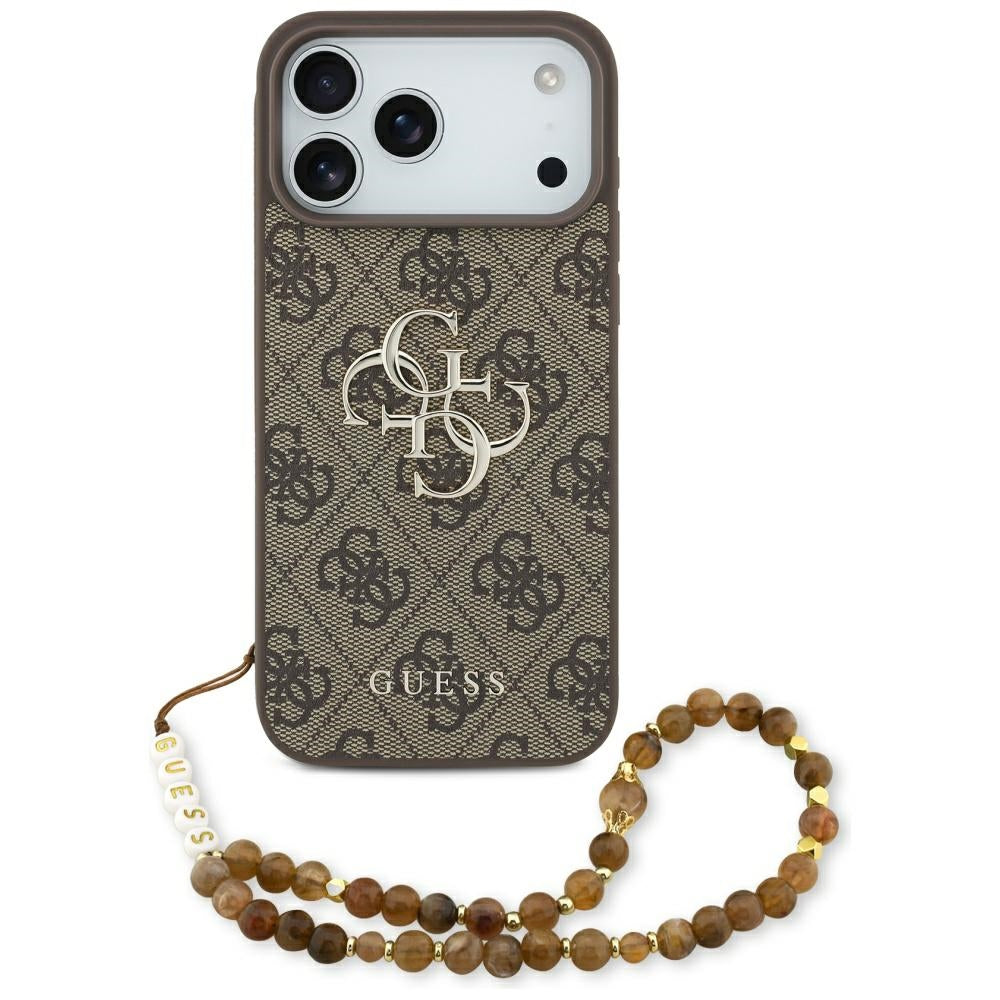 Ovitek za Apple iPhone 17 Pro Max, Guess, 4G Classic Logo with Pearl Strap, rjava