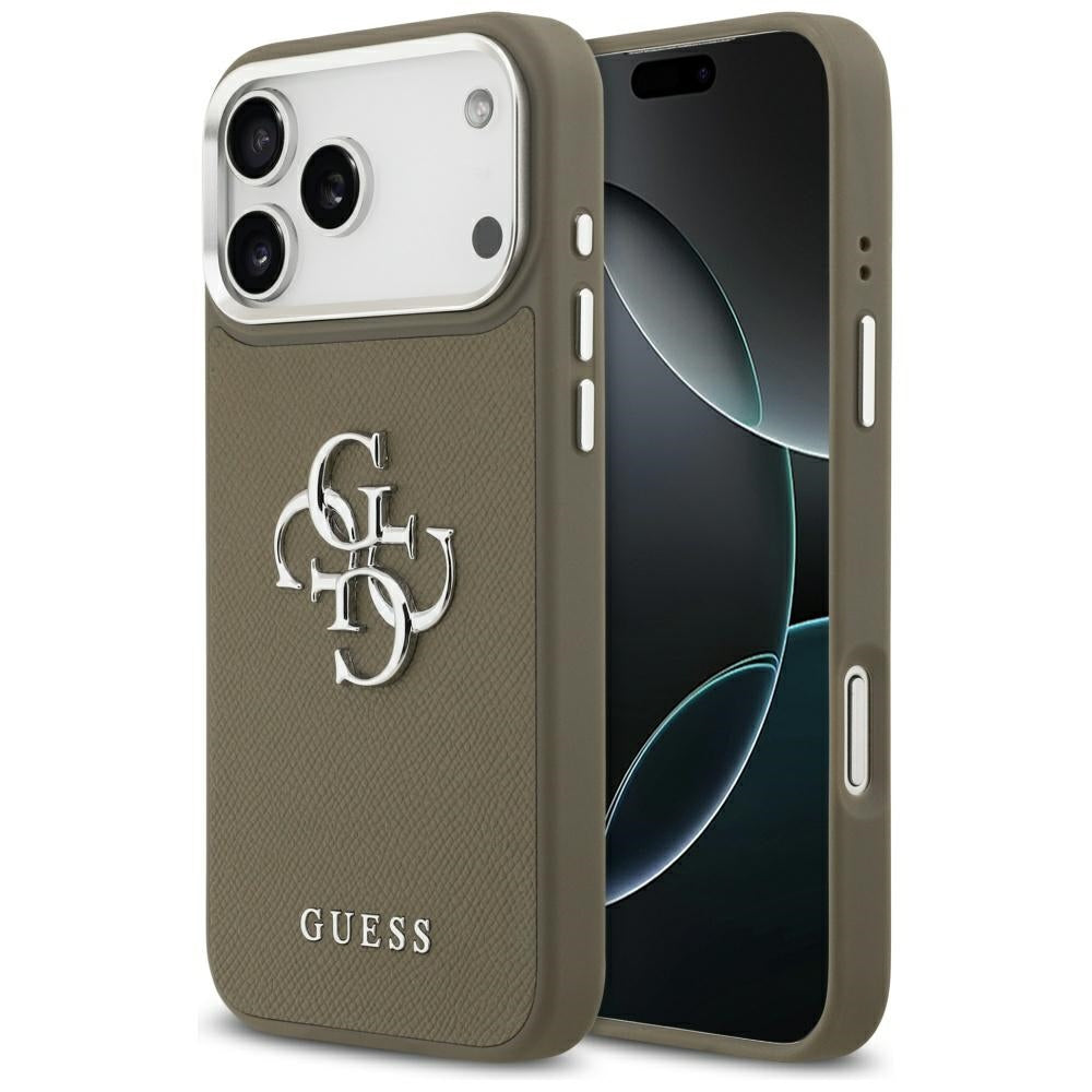 Ovitek za Apple iPhone 17 Pro Max, Guess, 4G Grained Big And Classic Logo, Srebrno rjava