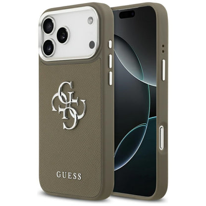 Ovitek za Apple iPhone 17 Pro Max, Guess, 4G Grained Big And Classic Logo, Srebrno rjava
