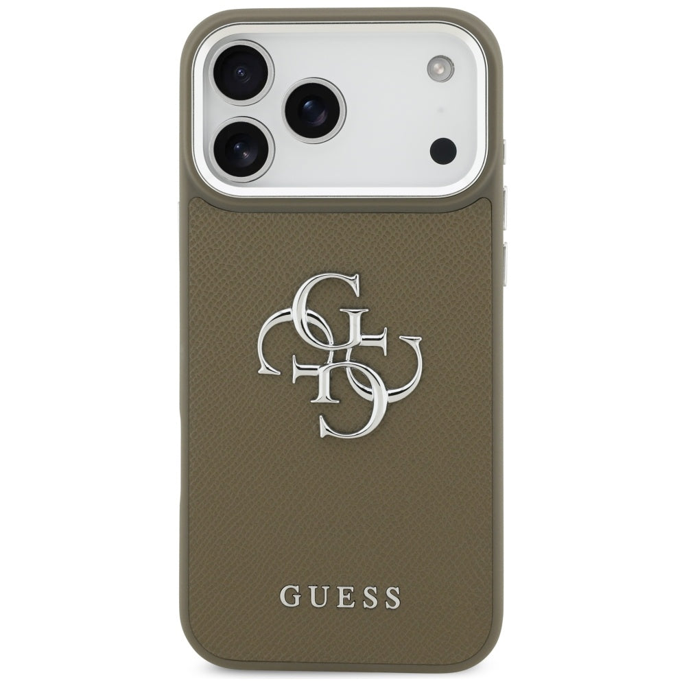 Ovitek za Apple iPhone 17 Pro Max, Guess, 4G Grained Big And Classic Logo, Srebrno rjava